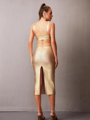 Vestido Elegante Longo Dourado, Loja de Roupa Feminina eleganza style, Vestido Scarlett Gold - Eleganza Style