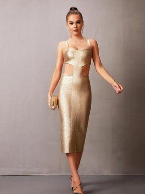Vestido Elegante Longo Dourado, Loja de Roupa Feminina eleganza style, Vestido Scarlett Gold - Eleganza Style