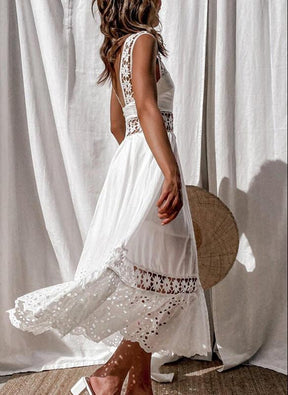 Vestido Elegante Longo com Detalhe em Rendas Branco, loja de roupa feminina eleganza style, Vestido Abigail - Eleganza Style