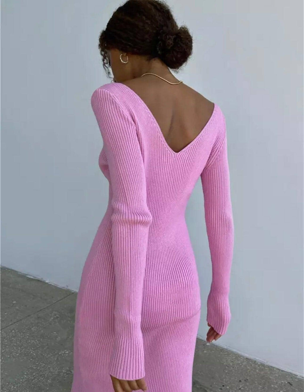 Vestido Anara Vestido Elegante Midi Tricot , Vestido Anara - Eleganza Style Eleganza Style Rosa P 
