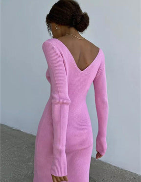 Vestido Elegante Midi Tricot Rosa, Loja de Roupa Feminina eleganza style, Vestido Anara - Eleganza Style