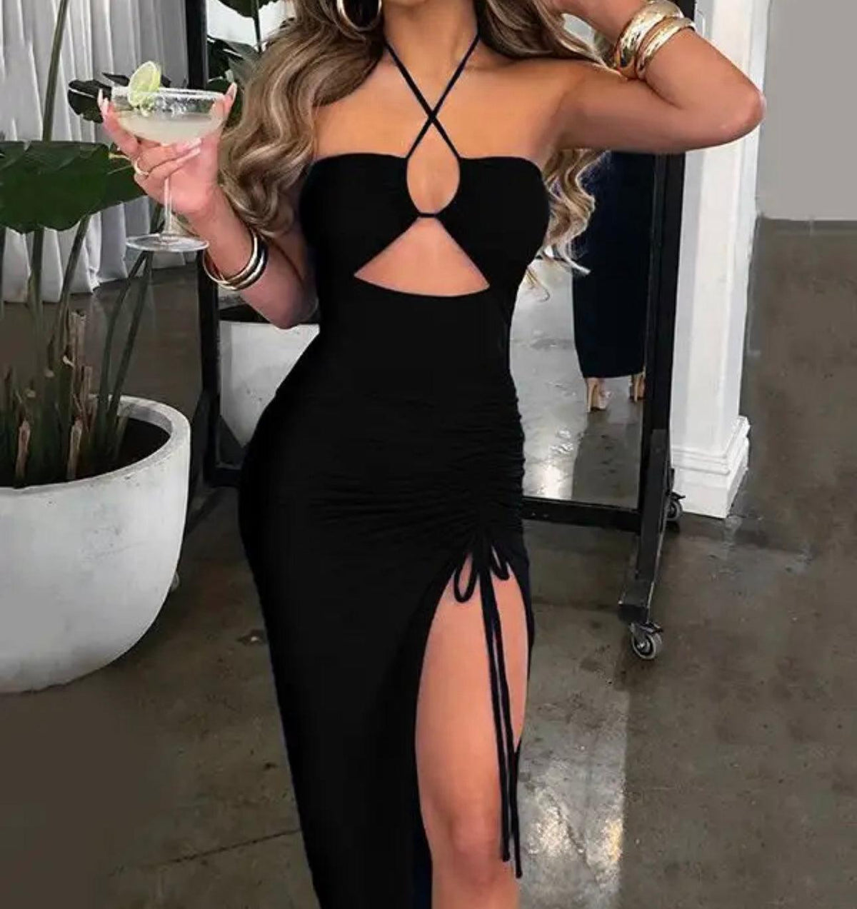 Vestido Elegante Regulavel Com Fenda Preto, loja de roupa feminina eleganza style, Vestido Charlotte - Eleganza Style