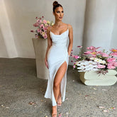 Vestido Longo Cetim com Fenda - Juliane - Loja de Roupa Feminina - Eleganza Style