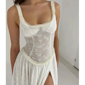 Vestido Longo Com Fenda Drapeado e Bordado - Dandara - Loja de Roupa Feminina - Eleganza Style