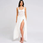 Vestido Longo Com Fenda Drapeado e Bordado - Dandara - Loja de Roupa Feminina - Eleganza Style