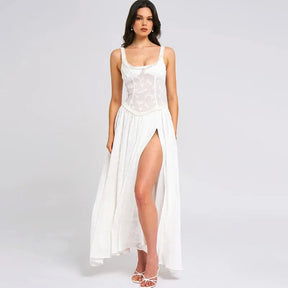 Vestido Longo Com Fenda Drapeado e Bordado - Dandara - Loja de Roupa Feminina - Eleganza Style