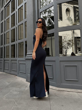 Vestido Longo Com Fenda Poliamida Preto - Layse - Loja de Roupa Feminina - Eleganza Style