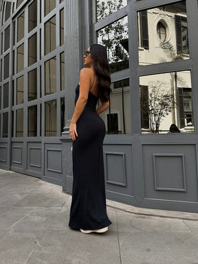 Vestido Longo Com Fenda Poliamida Preto - Layse - Loja de Roupa Feminina - Eleganza Style