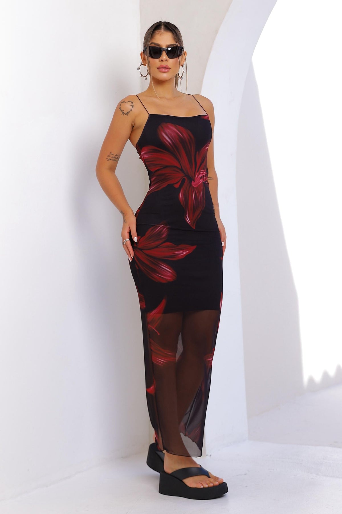 Vestido Longo Floral Tule - Loja de Roupa Feminina - Eleganza Style