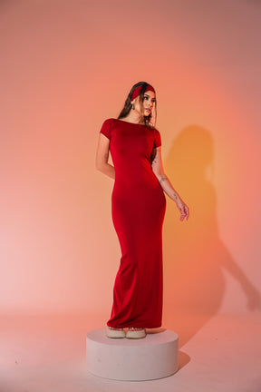 Vestido Longo Suplex Costas Abertas Fenda Traseira - Mavie - Loja de Roupa Feminina - Eleganza Style