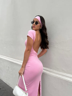 Vestido Longo Suplex Costas Abertas Fenda Traseira - Mavie - Loja de Roupa Feminina - Eleganza Style