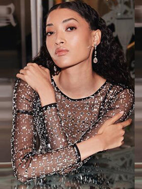 Vestido Segunda Pele Com Strass - Simone - Loja de Roupa Feminina - Eleganza Style