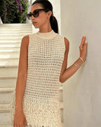 Vestido Tricotado Bege - Lary - Loja de Roupa Feminina - Eleganza Style