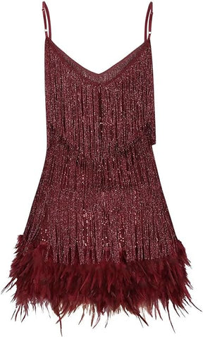 Vestido com Paetê e Plumas - Esther - Loja de Roupa Feminina - Eleganza Style