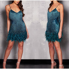 Vestido com Paetê e Plumas - Esther - Loja de Roupa Feminina - Eleganza Style