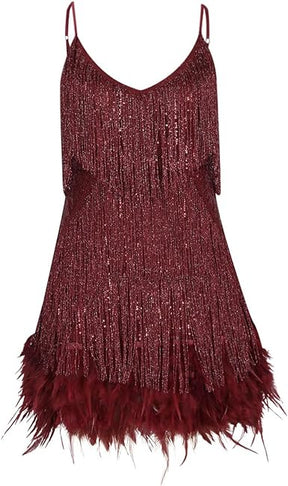 Vestido com Paetê e Plumas - Esther - Loja de Roupa Feminina - Eleganza Style