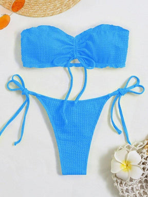 biquini cor solida azul tecido canelado, loja de roupa feminina eleganza style Biquíni BeachWear - Eleganza Style