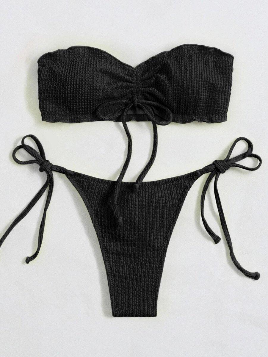 biquini cor solida preto, tecido canelado, loja de roupa feminina eleganza style Biquíni BeachWear - Eleganza Style