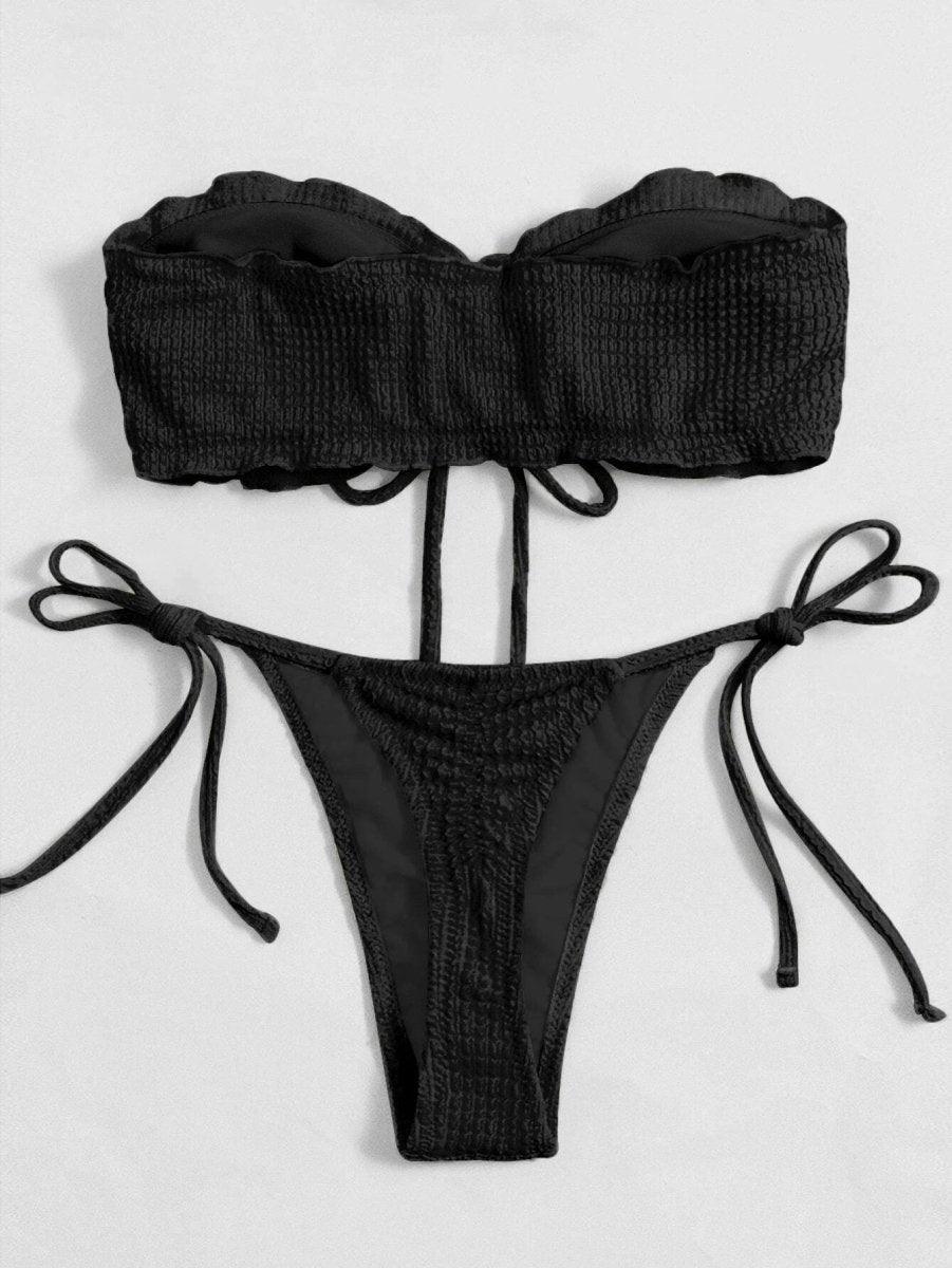biquini cor solida preto, tecido canelado, loja de roupa feminina eleganza style Biquíni BeachWear - Eleganza Style 
