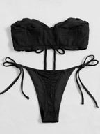 biquini cor solida preto, tecido canelado, loja de roupa feminina eleganza style Biquíni BeachWear - Eleganza Style 
